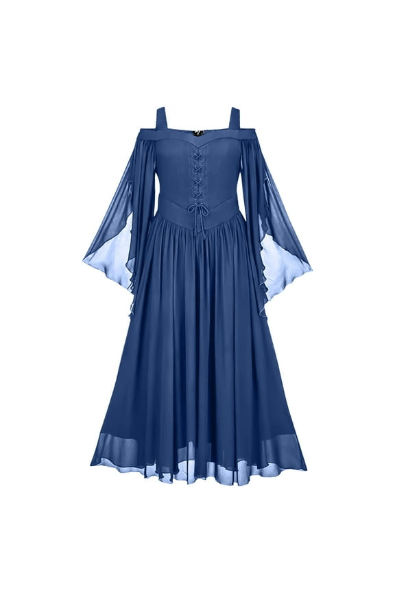 Women's Plus Size Gothic Black Flare Sleeves Dress With Mesh Spliced Double Layer Midi