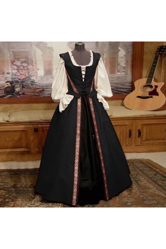 Women's Plus Size Gothic Floral Print Fashionable Dress Medieval Style For Fall Winter