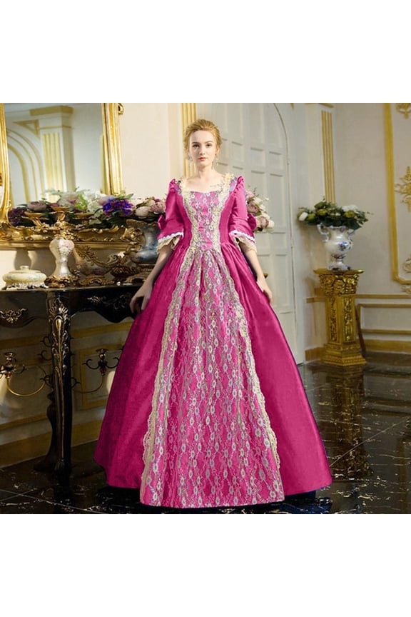 Women's Plus Size Gothic Medieval Dress – Vintage Renaissance Ball Gown with Lace Trim – Corset Style A Line Party Dress for Halloween – Sizes S-XXXXXL