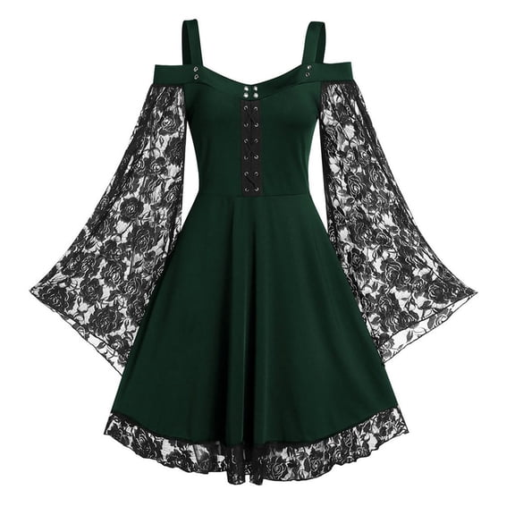 Women's Plus Size Gothic Patchwork Skull Lace Splicing Long Sleeve Vintage Top