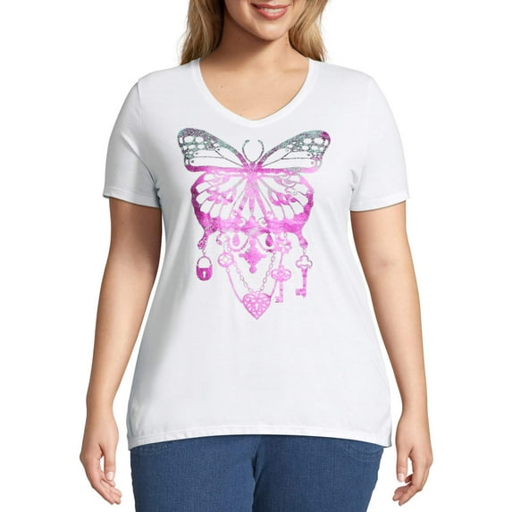 Women's Plus-Size Graphic Short Sleeve V-neck Tee