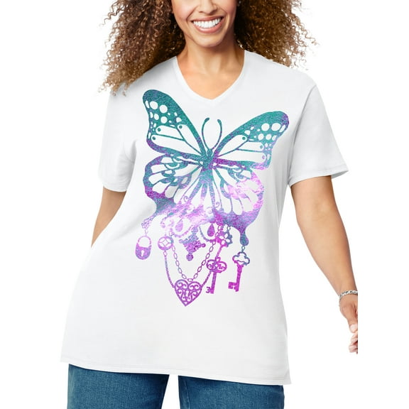 Women's Plus-Size Graphic Short Sleeve V-neck Tee