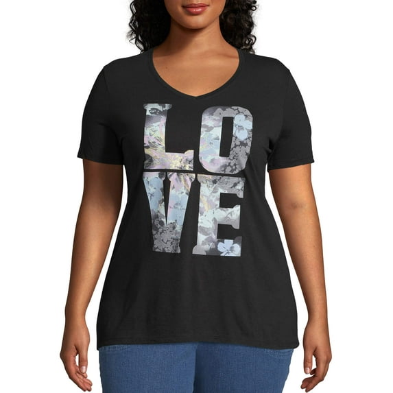 Women's Plus-Size Graphic Short Sleeve V-neck Tee