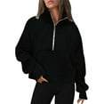 thumbnail image 1 of Women's Plus Size Graphic Sweatshirt V-Neck Zipper Detail Long Sleeve Casual Blouse, 1 of 4