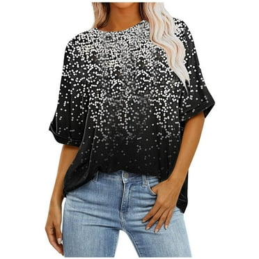 Women's Plus Size Graphic Tees Summer Casual Print 1/2 Sleeve Crewneck T-Shirts Cotton Trendy Drop Shoulder Loose Tops 4-18, Black, XL