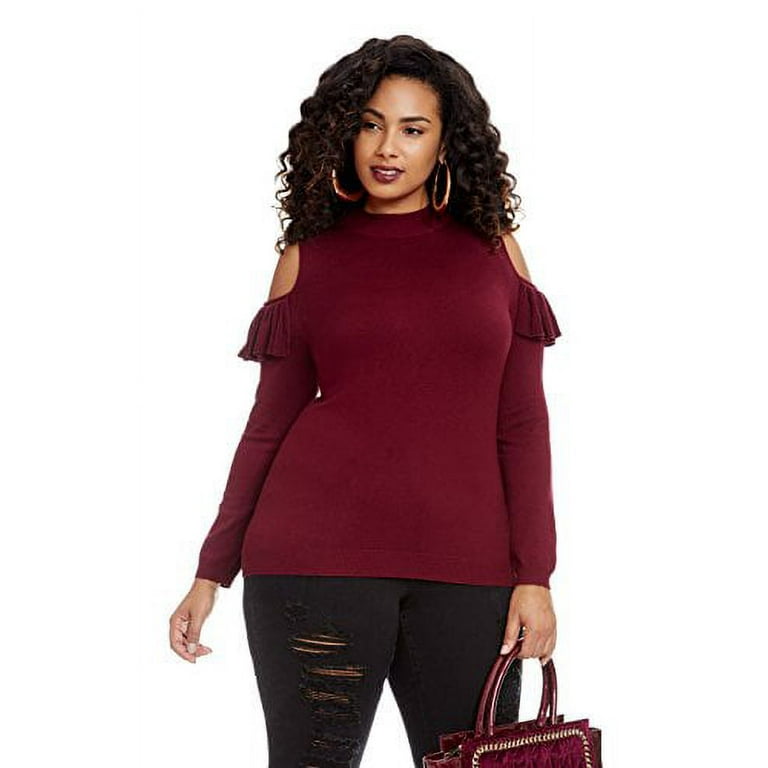 Women s Plus Size Hailey Mock Neck Cold Shoulder Sweater