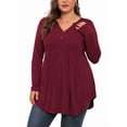 thumbnail image 1 of PINKSIR Women's Plus Size Henley Shirts Peplum V Neck Button Tunic Tops Casual Long Sleeve Blouse 1XL-4X, 1 of 7