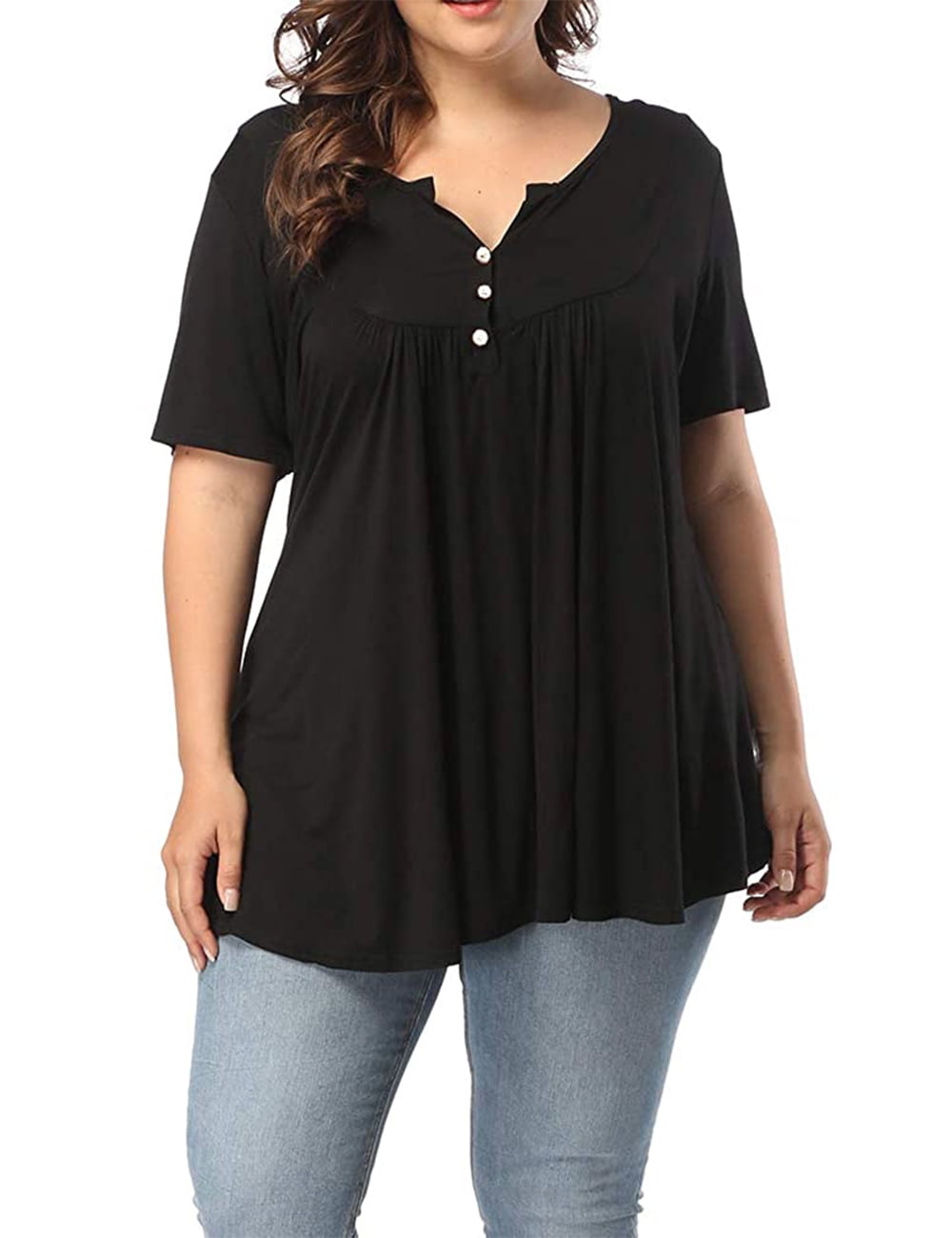 ZENBRIELE Women's Plus Size Henley V Neck Tunic Top, Short