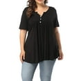 thumbnail image 1 of Women's Plus Size Henley V Neck Button up Tunic Tops Casual Short Sleeve Blouse Shirts, 1 of 6