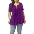 thumbnail image 1 of Women's Plus Size Henley V Neck Button up Tunic Tops Casual Short Sleeve Blouse Shirts, 1 of 7
