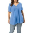 thumbnail image 1 of Women's Plus Size Henley V Neck Button up Tunic Tops Casual Short Sleeve Blouse Shirts, 1 of 7