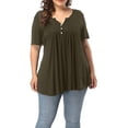 thumbnail image 1 of Women's Plus Size Henley V Neck Button up Tunic Tops Casual Short Sleeve Blouse Shirts, 1 of 6