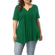 ZENBRIELE Women's Plus Size Henley V Neck Button up Tunic Tops Casual Short Sleeve Blouse Shirts