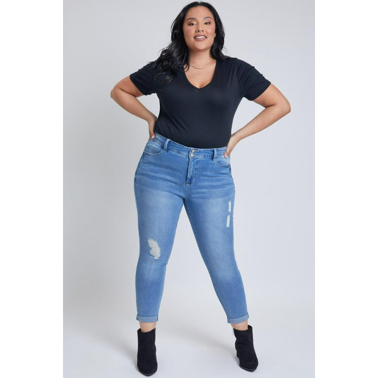 Women's Plus Size Hide Your Muffin Top Rolled Cuff Ankle Jeans