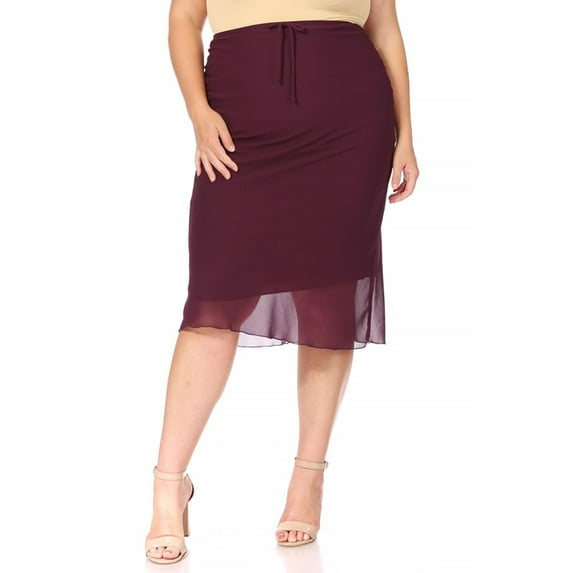 Women's Plus Size High Rise Chiffon Overlay Maxi Draped Skirt with Waist Tie Accent
