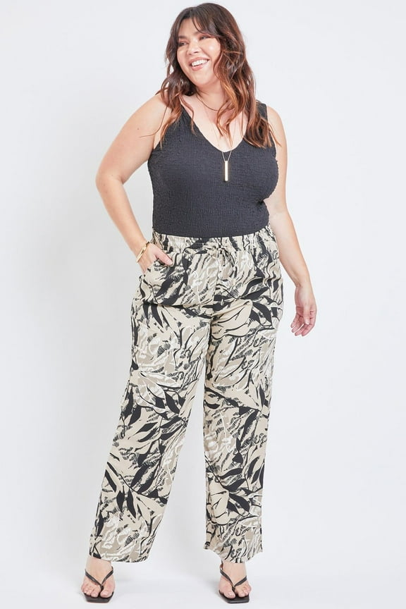 Women's Plus Size High Rise Drawstring Straight Pants