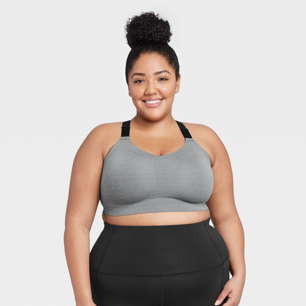 Women's Plus Size High Support Bonded Sports Bra All in Motion Charcoal Gray 2X
