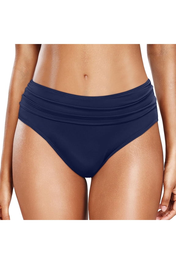 Women's Plus Size High Waist Bikini Bottoms Ruched, Full Coverage, Nylon/Spandex, Multiple Sizes