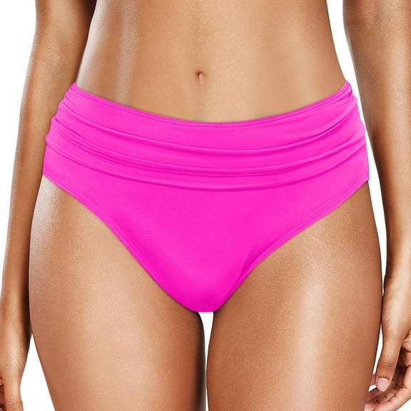 Women's Plus Size High Waist Bikini Bottoms - Ruched, Full Coverage, Nylon/Spandex, Multiple Sizes