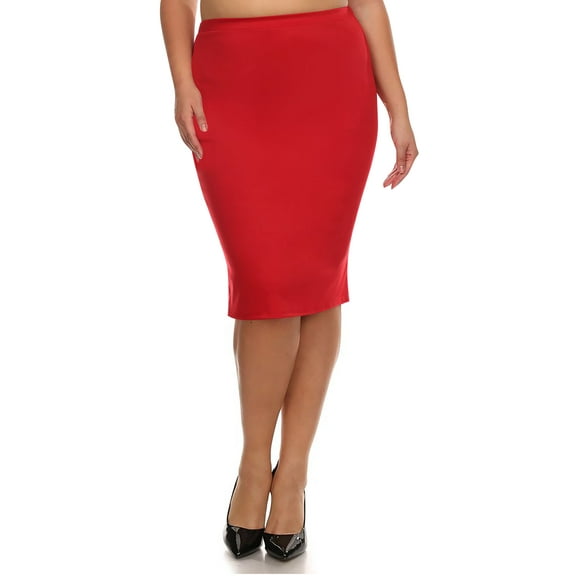 Moa Collection Women's Plus Size High Waist Casual Lightweight Solid Pencil Midi Skirt