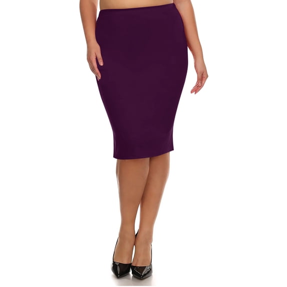 Women's Plus Size High Waist Casual Lightweight Solid Pencil Midi Skirt