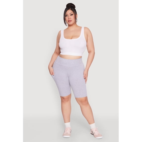 Women's Plus Size High Waist Cell Phone Pocket Biker Shorts