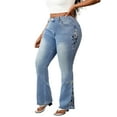 thumbnail image 1 of Women's Plus Size High Waist Flare Jeans, Floral Embroidery, 1 of 6