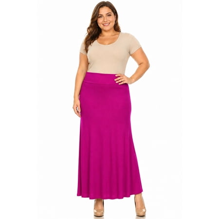 Women's Plus Size High Waist Foldable Elastic Band Relaxed Fit Solid Maxi Skirt