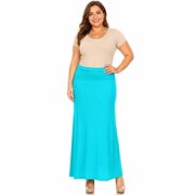 Women's Plus Size High Waist Foldable Elastic Band Relaxed Fit Solid Maxi Skirt