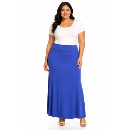 Women's Plus Size High Waist Foldable Elastic Band Relaxed Fit Solid Maxi Skirt