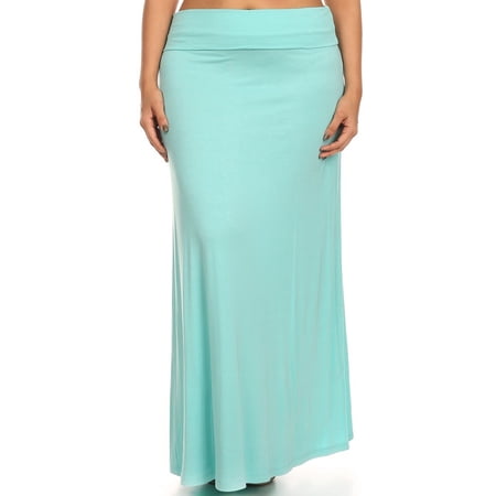 Women's Plus Size High Waist Foldable Elastic Band Relaxed Fit Solid Maxi Skirt