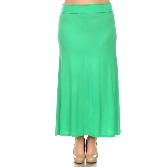 Women's Plus Size High Waist Foldable Elastic Band Relaxed Fit Solid Maxi Skirt