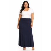 Women's Plus Size High Waist Foldable Elastic Band Relaxed Fit Solid Maxi Skirt