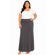 Women's Plus Size High Waist Foldable Elastic Band Relaxed Fit Solid Maxi Skirt