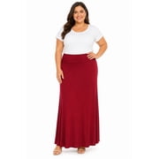 Women's Plus Size High Waist Foldable Elastic Band Relaxed Fit Solid Maxi Skirt