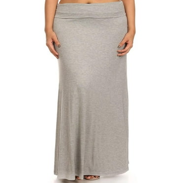 Women's Plus Size High Waist Foldable Elastic Band Relaxed Fit Solid Maxi Skirt