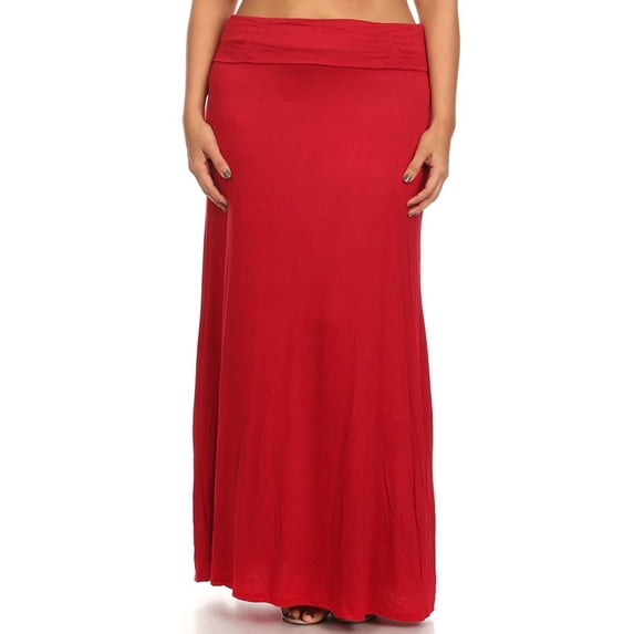 Women's Plus Size High Waist Foldable Elastic Band Relaxed Fit Solid Maxi Skirt