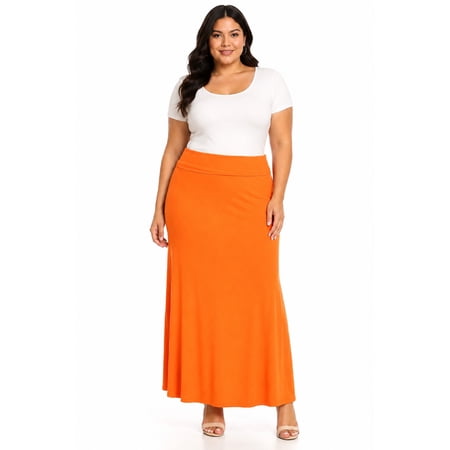 Women's Plus Size High Waist Foldable Elastic Band Relaxed Fit Solid Maxi Skirt