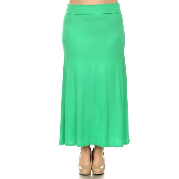 Moa Collection Women's Plus Size High Waist Foldable Elastic Band Relaxed Fit Solid Maxi Skirt