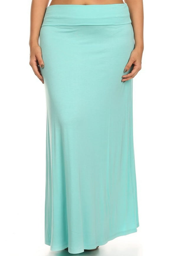 Women's Plus Size High Waist Foldable Elastic Band Relaxed Fit Solid Maxi Skirt