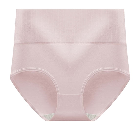 Women's Plus Size High Waist Panties Elastic Stretch Solid Breathable Underwear Pink L