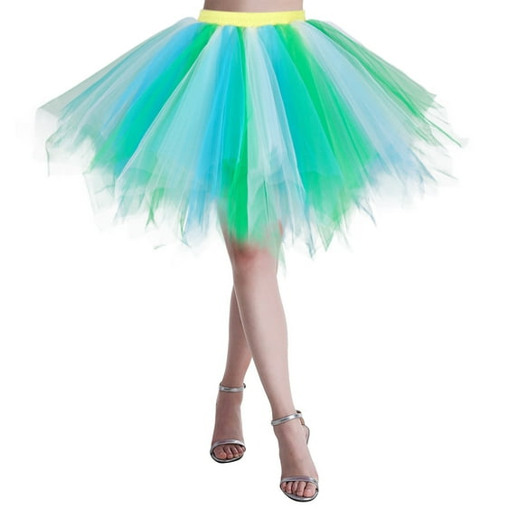 Women's Plus-Size High-Waist Pleated Mesh A-Line Skirt - Carnival Soft Drape Mid-Length Tutu Skirt (XXL, Vibrant Colors)