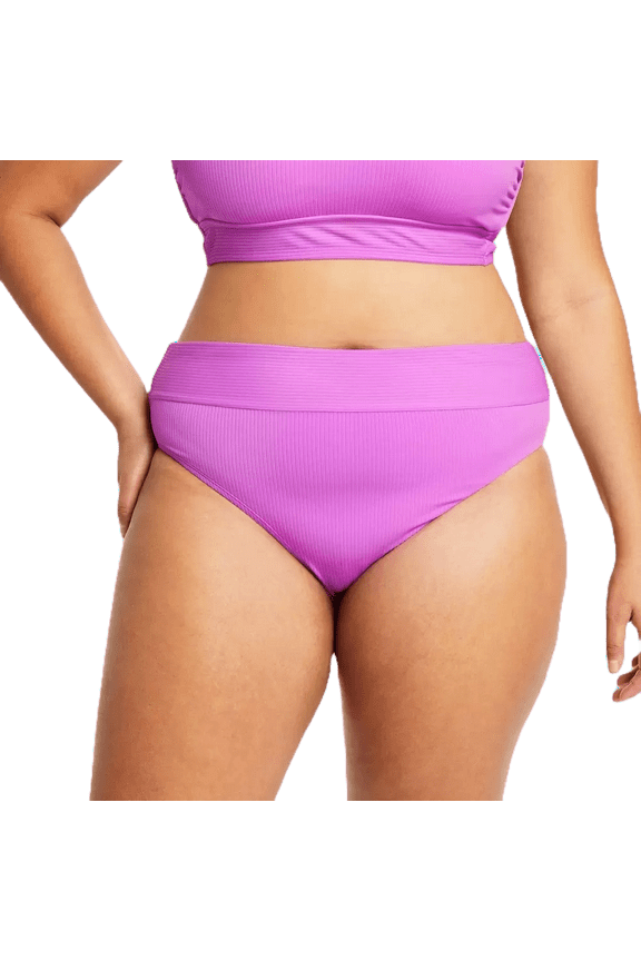 Women's Plus Size High-Waist Ribbed Bikini Bottom - (Bright Purple, 2X(20W-22W)