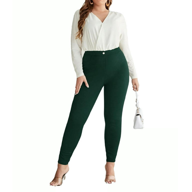 Women's Plus Size High Waist Skinny Pants Stretch Trousers With