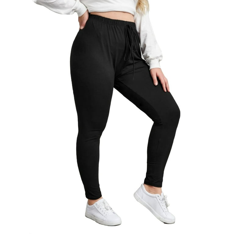 Women's Plus Size High Waist Stretchy Knot Front Solid Leggings Workout Gym  Yoga Pants 1XL(14)