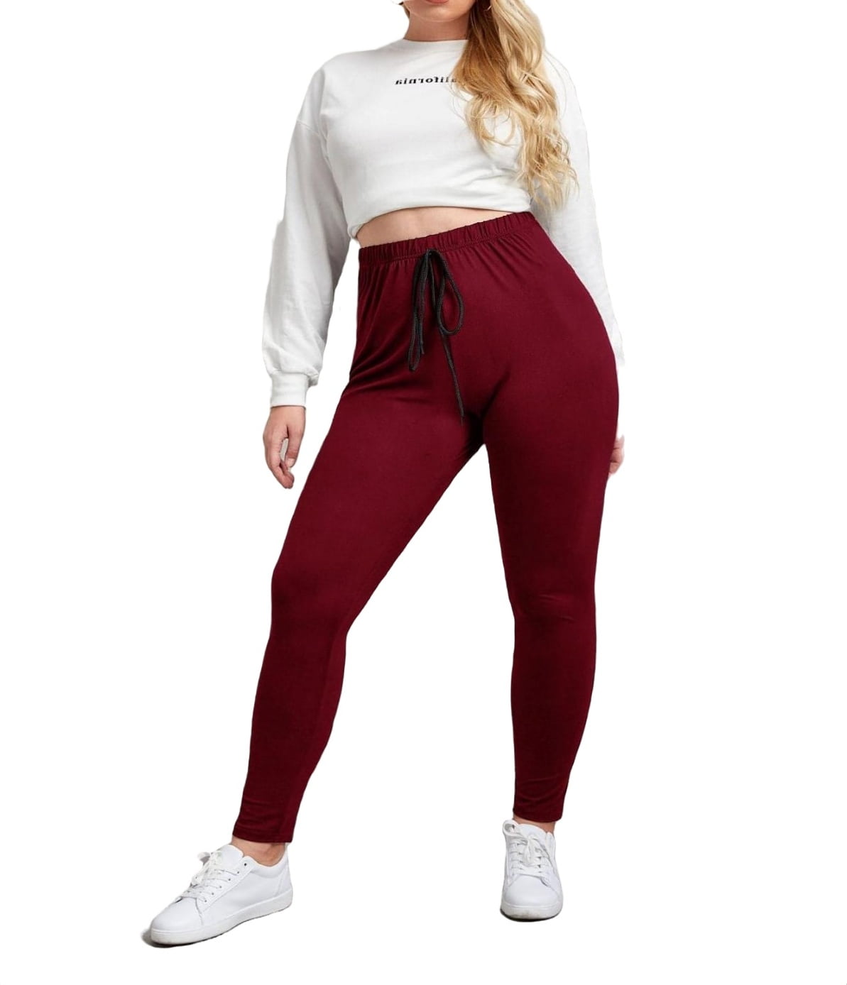 Women's Plus Size High Waist Stretchy Knot Front Solid Leggings Workout Gym  Yoga Pants 4XL(20) 