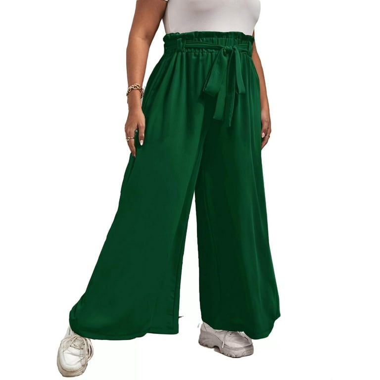 Women's Plus Size High Waist Trousers Paperbag Waist Wide Leg Tie Front  Pants 2XL(16) 