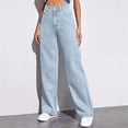 thumbnail image 1 of Women's Plus Size High Waist Wide Leg Jeans, Stretch Denim Straight Leg Pants with Side Pockets, Loose Fit Vintage Washed Mom Jeans for Casual and Daily Wear Light Blue XXXXXL, 1 of 10