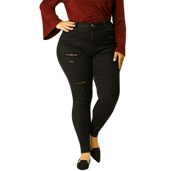 Agnes Orinda Women's Plus Size High Rise Skinny Ripped Distressed Legging Jeans