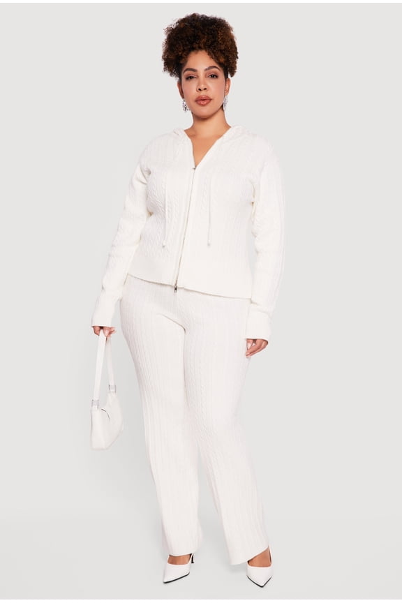 Women's Plus Size High Waisted Cable Knit Casual Pants